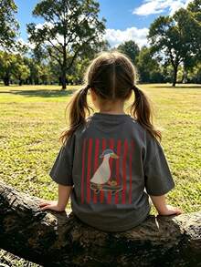 Toddler Girls Fashion Colorblock Striped Back Print Short Sleeve T-Shirt, Lightweight Soft Baby Everyday Wear Top - Dark Grey - View 9