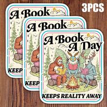 1pc 3 Inch "One Book A Day, Escape Reality" Humorous Mysterious Creature Book Club Design Bookworm Theme Digital Download Pattern, Suitable For Laptop, Kindle, Notebook, Planner, Journal, DIY Crafts, Creators And Readers - A - View 12