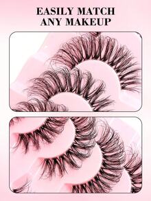 7 Pairs Cartoon Style False Eyelashes, Reusable, Transparent Stem, Faux Mink Fur, Natural Fluffy Criss-Cross Tail, Thin Dense Lengthening False Eyelashes - Black - View 4