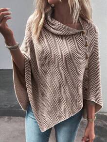 SEREN Autumn/Winter Loose Slouchy Cowl Neck Side Button Cape, Vintage Elegant Outerwear, Suitable For Daily Wear And Outings - Multicolor - View 6