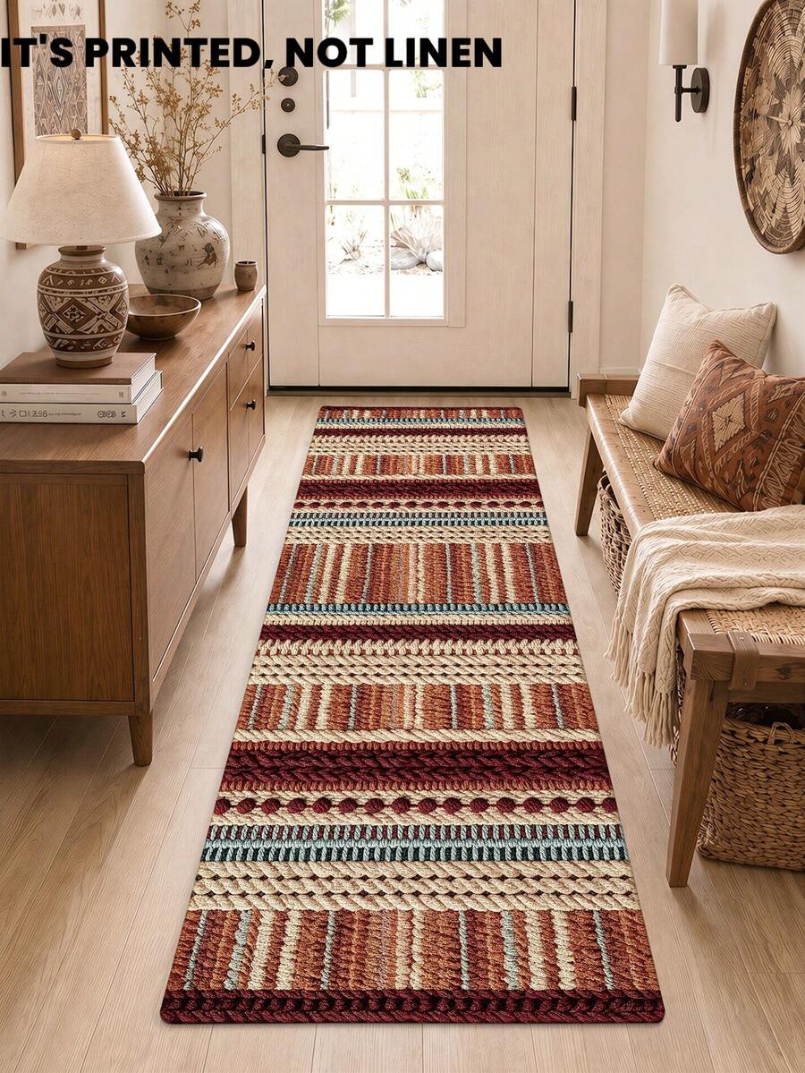 1 buah Karpet Panjang Tenun Cetak 3D, Keset Dapur Gaya Bohemian, Cocok untuk Kamar Mandi, Dapur, Luar Ruangan, Lorong, Kamar Tidur, Ruang Tamu, Dapat Dicuci dengan Mesin, Keset Pintu Masuk yang Mudah Dibersihkan, Karpet Kamar Tidur Anti Selip, Dekorasi Musim Gugur Gaya Liburan