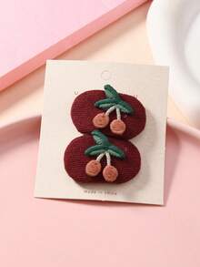 2pcs/Set Girls Sweet Fabric Small Oval Hair Clips, Rabbit, Cherry, Flower, Mushroom Decor Children BB Clips, Simple Versatile Kids Hair Accessories - 2 Pieces Per Set - View 7