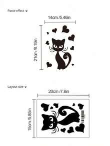 Cute Black Cat Heart-Shaped Wall Decal, Removable Vinyl Wall Sticker, Cartoon Pet Cat Children's Mural For Bedroom, Refrigerator, Cabinet, Home DIY Decor - D - View 4