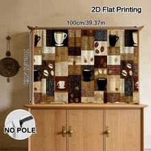 1pc Coffee Theme Semi-Transparent Kitchen Cabinet Curtain, Rod Pocket Style, Machine Washable Polyester Material, Featuring Coffee Cup And Coffee Bean Pattern, Polyester Fabric, Perfect Choice For Laundry Room And Kitchen Storage Shelf Decoration Gift, Suitable For Kitchen, Living Room, Game Room - Multi-Size Dust-Proof Curtain, Kitchen Theme Decor Kitchen Valve, Suitable For Use As Short Cabinet Curtain Table Skirt, Kitchen Curtain - Multicolor - View 10
