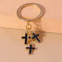 4pcs Mini Triple Cross Keychain, Gold Enamel Cross Pendant Key Ring, Religious Faith Charm, Suitable For Keys, Backpacks, Handbags, Gifts - Multicolor - View 4