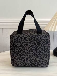 Portable Insulated Lunch Bag, Thickened Coffee Leopard Print Square Bento Box, Student Fruit Storage Bag - Multicolor - View 3