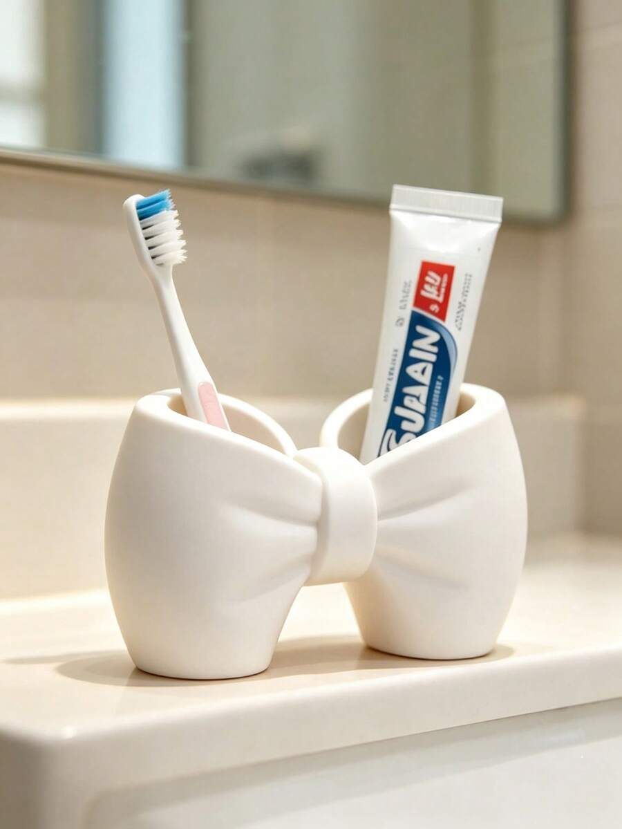 1pc Bow-Shaped Toothbrush Holder, Sink Toothbrush & Toothpaste Storage Rack, Desktop Toothbrush Organizer, Electric Toothbrush Stand, Cosmetic Storage Rack, Space-Saving Toothbrush Organizer, Suitable For Kitchen, Bathroom, Bedroom