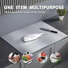 1pc Large 304 Stainless Steel Cutting Board, Kitchen Essential, With Lid And Non-Slip Pad, Suitable For Countertop, Can Be Used For Cutting Meat, Vegetables, Bread And Baking, Kitchen Tool Accessory Gift For Family - Multicolor - View 3