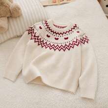 Tween Girls Fair Isle Sweater, Nordic Knit Pullover With Heart Pattern, Crew Neck Long Sleeve Preppy Top, Cozy Casual Fall Winter - Multicolor - View 2