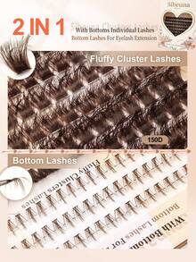 Sibeuna 2-In-1 Brown Eyelash Cluster Set, 100D/150D Soft Fluffy Individual Lashes & Lower Lashes, Includes Bond&Seal Glue, Tweezers, DIY Makeup, 190/220pcs Natural Voluminous Eyelash Extension Set, Longer Lasting Curly Charming Individual False Eyelash Set - Multicolor - View 4