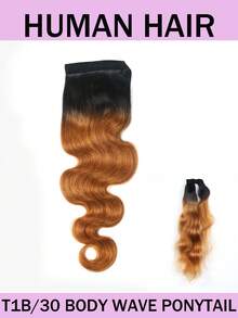Body Wave Ponytail Human Hair Extension For Women Brazilian Virgin Human Hair Ponytail Hair Pieces With Magic Paste Wrap Around Natural Black Color - Natural Black - View 1