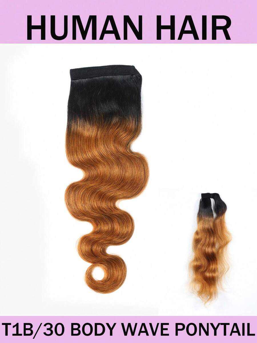 Body Wave Ponytail Human Hair Extension For Women Brazilian Virgin Human Hair Ponytail Hair Pieces With Magic Paste Wrap Around Natural Black Color - Natural Black - View 1