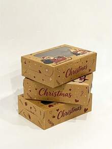 2pcs/5pcs/10pcs Brown Christmas Window Gift Boxes, Cute Snowman Penguin Santa Claus Boxes, Suitable For Holiday Snacks, Cookies And Candies, Perfect For Christmas Party Favors - View 8