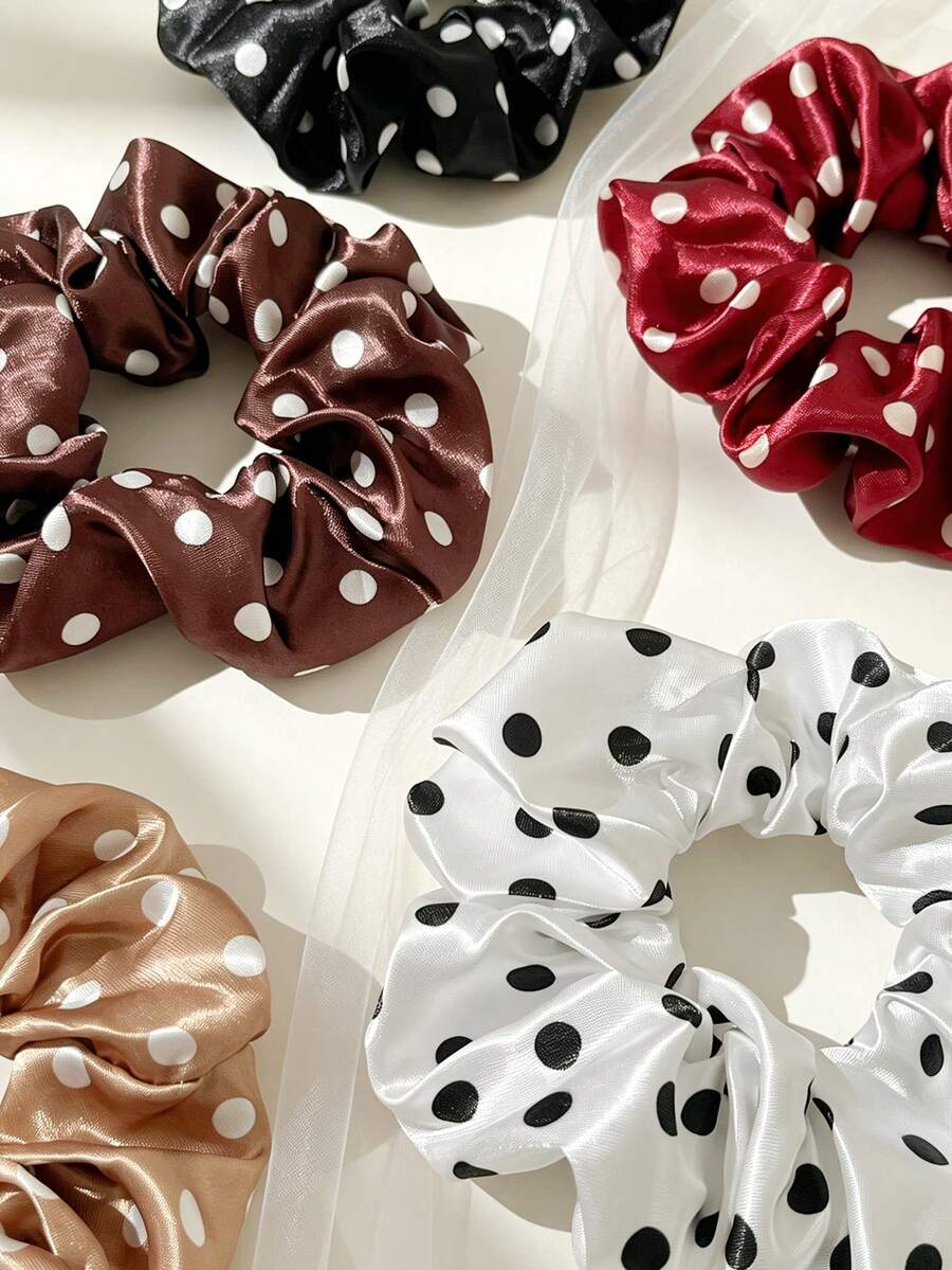 Women's Minimalist Elegant Satin Polka Dot Scrunchie, High-End Vintage French Style Versatile Hair Accessory, 12cm Extra Large - Multicolor - View 1