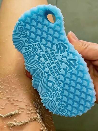1pc 3D Fish Scale Bath Sponge, Body Exfoliating Sponge Massage Cleaning Brush, Exfoliating Sponge Tool, Bathroom Accessories, Bathroom Decor Accessories, College Essentials, Suitable For Back To School, Travel Vacation Essentials, Also Can Be Used As Christmas Stocking Stuffers, Halloween, Christmas, Birthday Gifts, Perfect Holiday Gift For Girls