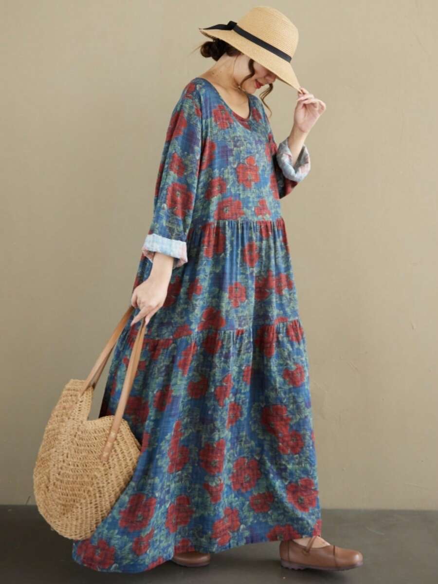 AZAH 2026 Spring Festival New Plus Size Long Dress, Women's Long Sleeve ...