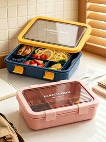 1pc Large Capacity Lunch Box With Utensils, Microwave And Dishwasher , Suitable For Kitchen, Picnic, Office Workers, Students And Travel - Multicolor - View 3