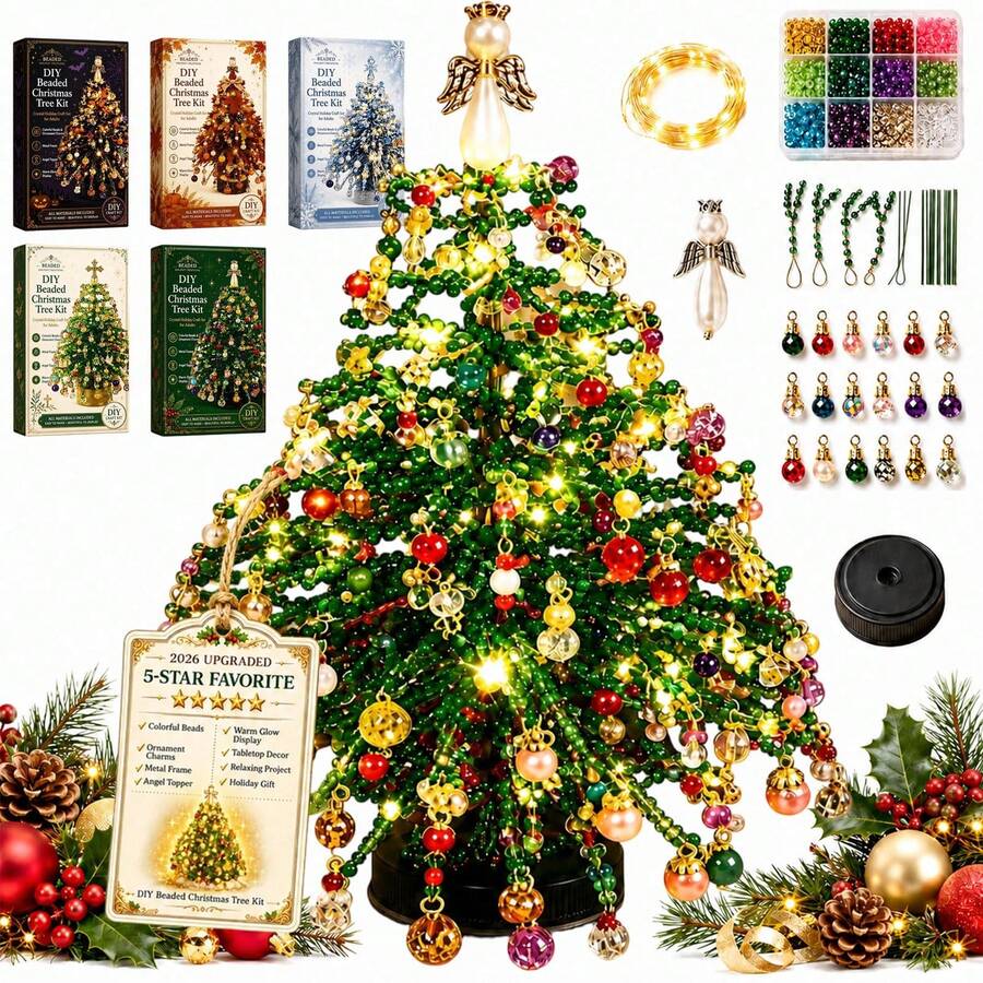 DIY Beaded Christmas Tree Kit, 3D Crystal Bead Holiday Craft Kit, Suitable For Adult Craft Enthusiasts, DIY Home Decoration, Mini Desktop Christmas Tree, Homemade Sparkly Holiday Decoration, Christmas Tree Making Kit, Desktop Decoration, Christmas Gift.