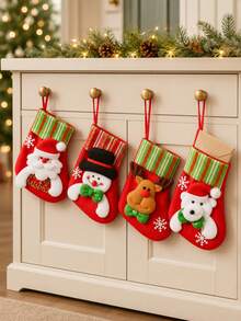 1pc Christmas Stocking, Hanging Gift And Candy Bag, Santa Claus Snowman Reindeer Bear Designs, For Home Decor Lovers, Fireplace Mantel And Christmas Tree Decoration, Holiday Party Favor, Festive Gift Wrap - Multicolor - View 3