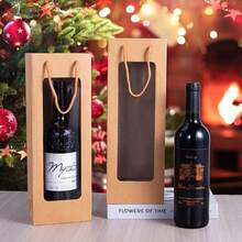 4/6pcs Wine Gift Bags With Handles, Transparent Window Kraft Paper Material, Visible Design, Single Bottle Wine Gift Packaging Bag, 3 Colors Available, Suitable For Weddings, Anniversaries, Banquets And Party Occasions, Gift Wrapping Bag - One Size - View 5