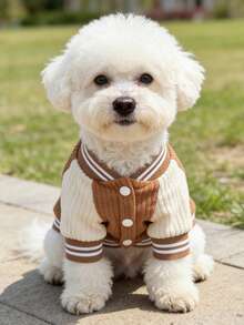 Puppy Baseball Shirt Pet Clothes, Fashionable & Fun Puppy Pocket Pattern Embroidered Autumn/Winter Style Cat & Dog Universal Clothing, Suitable For Autumn/Winter Season - Brown - View 1