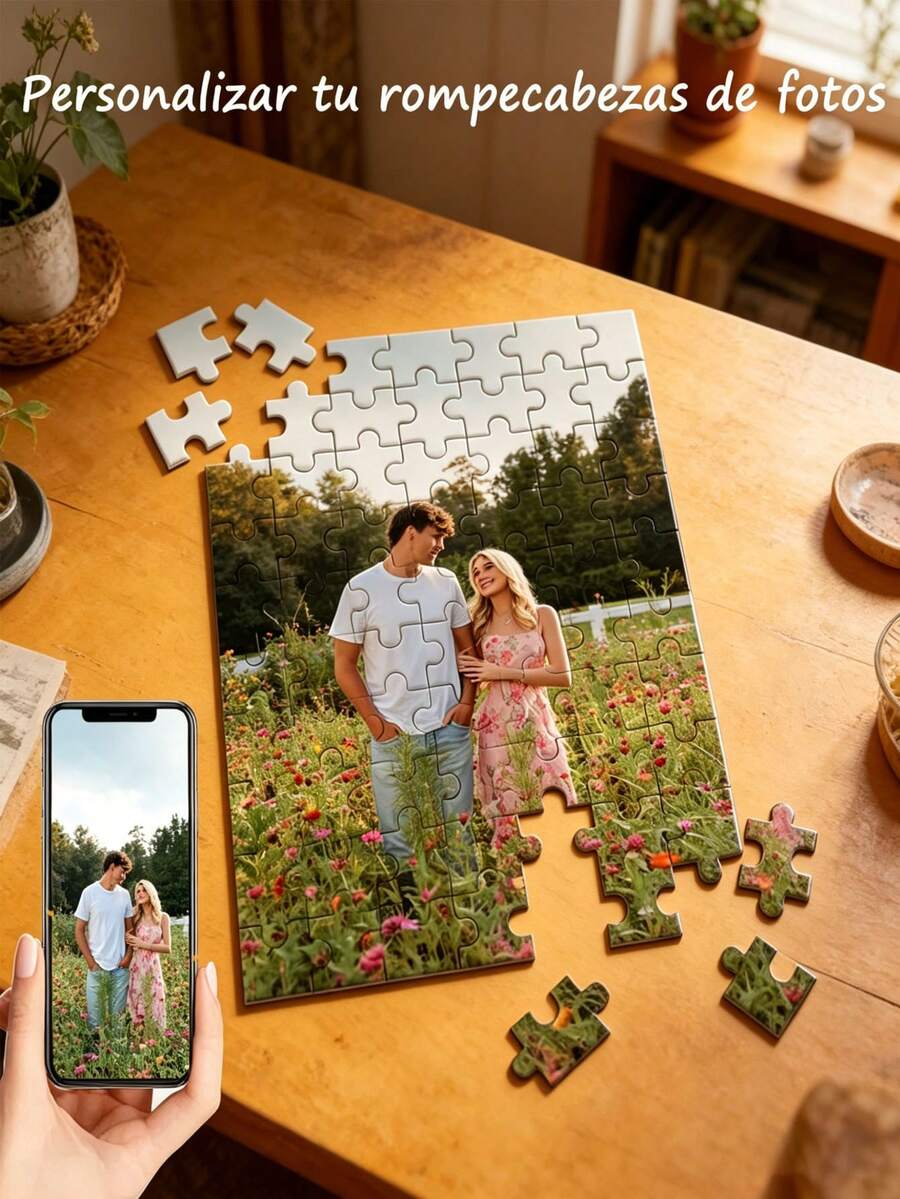 1pc Personalized Wooden Puzzle, Customized Photo Portrait Puzzle, Couple Portrait Puzzle, Anniversary Customized Photo, Graduation Class Photo Puzzle, Family Gathering Customized Puzzle, Customizable Puzzle, Suitable For Room Decoration, Gift - Multicolor - View 1
