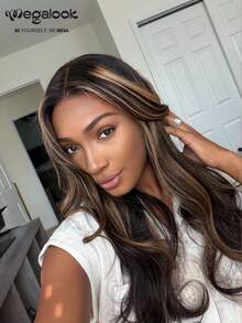 MEGALOOK Balayage Highlight Upgraded 13x6 Lace Big Wave Wig, Drawstring Design, 100% Human Hair, Pre-Cut Lace Ear To Ear Natural Hairline, Transparent Lace Front, 180% Density, Natural Appearance, Daily Wear - SNATURAL/27 - View 3