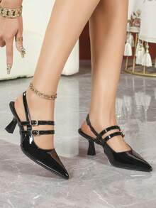 Women's High Heel Mary Jane Pumps, Fashion Casual Slip-On Backless Sandals - Black - View 3