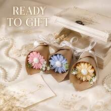 1PC Mini Daisy Flower Bouquet Scented Candle,4.3in/11cm Kraft Paper Wrapped Aromatherapy Soy Wax Candle,Decorative Table Ornament,Home Fragrance Decor,Gift For Women,Birthday Holiday Wedding Favor - B - View 1