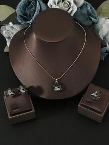 Elegant Triangle Multi-Color Crystal Jewelry Set, Gold Snake Chain Pendant Necklace Earrings Ring Set, Party Wedding Accessories Gifts For Women - Multicolor - View 13