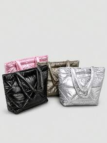 Tas Tote Bahu Wanita, Motif Quilted Berlian, Kain Nilon, Tali Lebar & Bukaan Atas, Kapasitas Besar, Minimalis untuk Kerja, Perjalanan, Belanja, Musim Gugur/Dingin - MultiWarna - View 4
