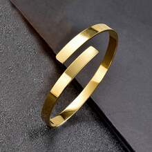 18K Gold Twisted Rope Open Adjustable Bracelet, Minimalist Style Unisex, Jewelry Gift - Gold 2 - View 5