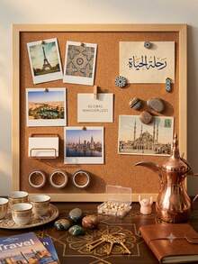 1pc Cork Bulletin Board, Oak Frame Pin Board, Office Home Decor, Information Board, Back To School Classroom Decoration Material - 1PC - View 7