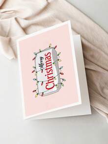 1pc Cute Pink Soda Can Christmas Card, Colorful String Lights Merry Christmas Greeting Card, Festive Xmas Gift Card For Family Friends, Blank Inside With Envelope - Multicolor - View 6