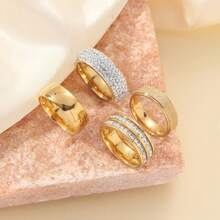 4pcs Men's Fashion Stainless Steel Ring Set, Hypoallergenic Stainless Steel Jewelry Suitable For Men And Couples Daily Wear Valentine's Day Gift - Gold - View 4