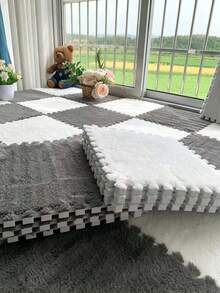 16-Piece Household Solid Color Splicing Mat, Decorative Bedroom Puzzle, Thickened Foam Floor Carpet Mat, Plush, Customizable Solid Color Splicing Mat.Bedrooms, Living Rooms, Cloakrooms, Rental Home Decoration, Front Adhesive Decoration, Bedside Adhesive, Sticker, Fabric Patch, Floor Protection, Mattress, Holiday Decoration - Multi-color - View 9