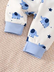 0-12 Months Newborn Baby Boy 3Pcs Cute Elephant Pattern Romper + Pants + Hat Set, Autumn Outfit - Baby Blue - View 7