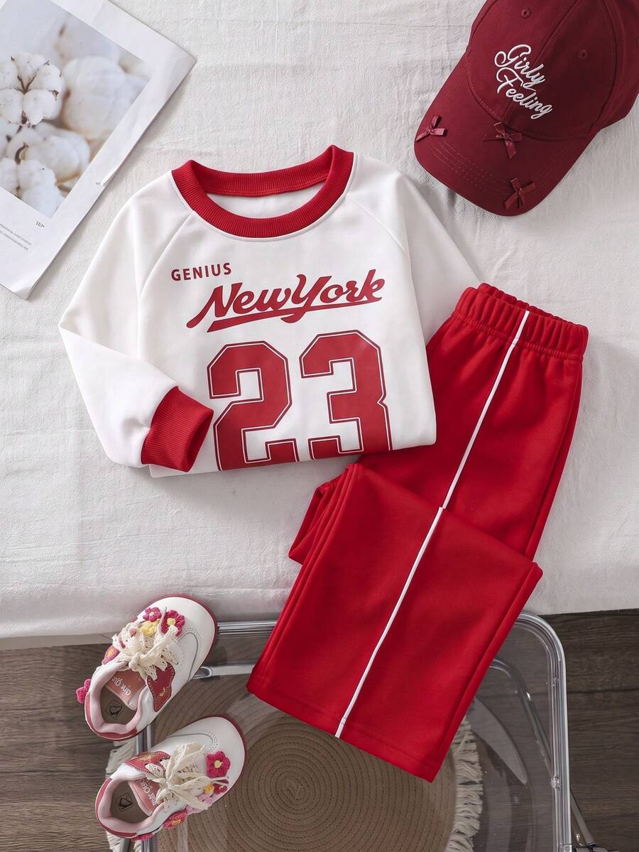 2pcs Young Girls American Vintage Sporty Letter & Number Print Raglan ...