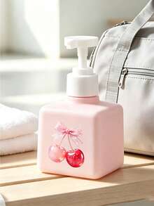 Cherry Pattern Press Type Pump Head Distributor, Foam Press Bottle Square, Thick Wall Lotion Bottle, Refillable Hand Sanitizer Distributor, Large Capacity Lotion Distribution Bottle, Equipped With Press Pump, Suitable For Bathroom Washstand, Hotel, - Multicolor - View 3