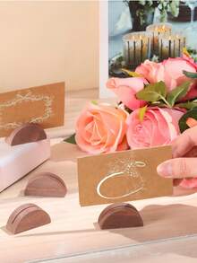 1/10/16pcs Wooden Table Number Holders, Wedding Table Number Stands, Semi-Circular Design Table Card Clips, Suitable For Office, Labels, Photos, Menus, Banquets, Birthday Parties, Retail Stores, Wedding Parties And Event Decoration - A - View 3