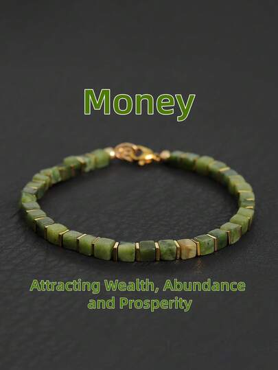 Men's Southern Jade Square Beaded Bracelet, Prosperity & Fortune Minimalist Boho Style Fashion Jewelry Unisex, Ideal Gift For Him, For Daily Wear