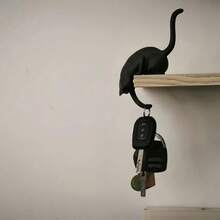1/2pcs Creative Black Cat Tail Key Hook Holder, Home Decor Ornament - A - View 4