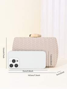 LJDCRFT Tas Malam Wanita Bertekstur Anyaman dengan Cangkang Keras, Clutch dengan Gesper Logam, Cocok untuk Acara Formal Seperti Pernikahan, Prom, dan Pesta Koktail - Sampanye - View 7