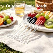 100PCS Disposable Plastic Fruit Forks 3.54 Inch Mini Double Prong Food Picks, Disposable Cocktail Forks For Appetizer, Pastry, Dessert, Fruit And Party Serving - White - View 2