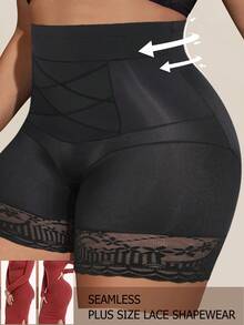 Plus Size Seamless High Waist Tummy Control Lace Shaping Panties Postpartum Slimming Butt Lifting Women's Underwear - Black - View 6