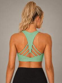 Sodalemon Sujetador deportivo para mujer con cuello cuadrado, tirantes anchos y espalda cruzada, bralette de fitness con múltiples tirantes, almohadillas desmontables y banda ancha - verde menta - Ver 7