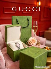GUCCI 綠色手錶禮盒附圖案禮品袋，中性包裝盒，適合生日、節日與手錶店，僅空盒 - 綠色 - 查看 5