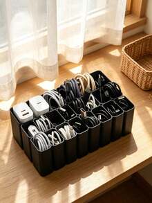 Cable Storage Box, Multi-Grid Plastic Charger Cable Rack, USB Cable Desktop Wire Management Container, Earphones, Charging Plug, Desktop Accessories Storage Box, Plastic Desktop Wire Management Bracket, Portable Charger Cable, Earphone Plug Storage Container, Office Desk Drawer Accessories Storage Box, Suitable For Office, Home, Bedroom, Desktop Wire Storage Box, Charging Cable And Charger Holder - Multicolor - View 5