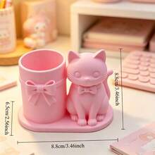 1pc 3D Printed Bowknot Cute Cartoon Cat Pen Holder, Suitable For Children's Desks In Schools And Daycare, Partitioned For Organization And Sorting - Multicolor - View 2