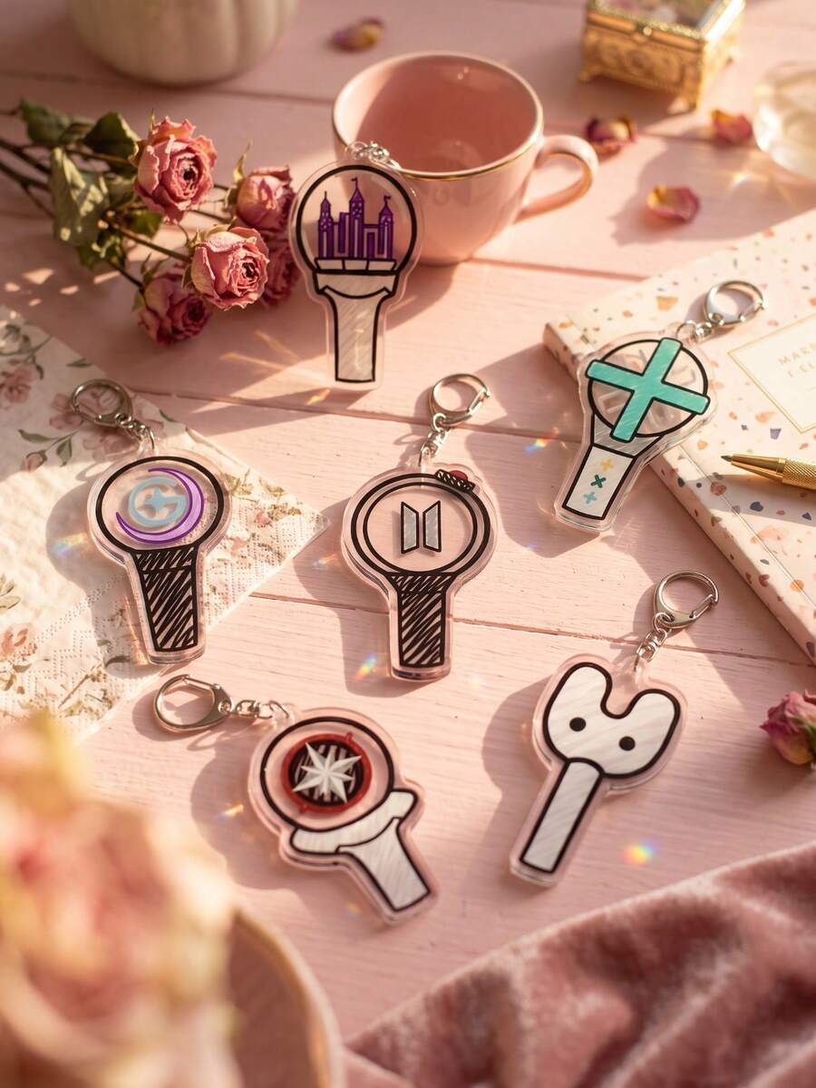 1Pc/6Pcs K-Pop Lightsticks Themed Acrylic Keychains, Featuring Classic Lightstick Design, Fashionable Bag Charm, Suitable For Back To School, Gift For K-Pop Fans, Exquisite Collection, All Seasons - Multicolor - View 1